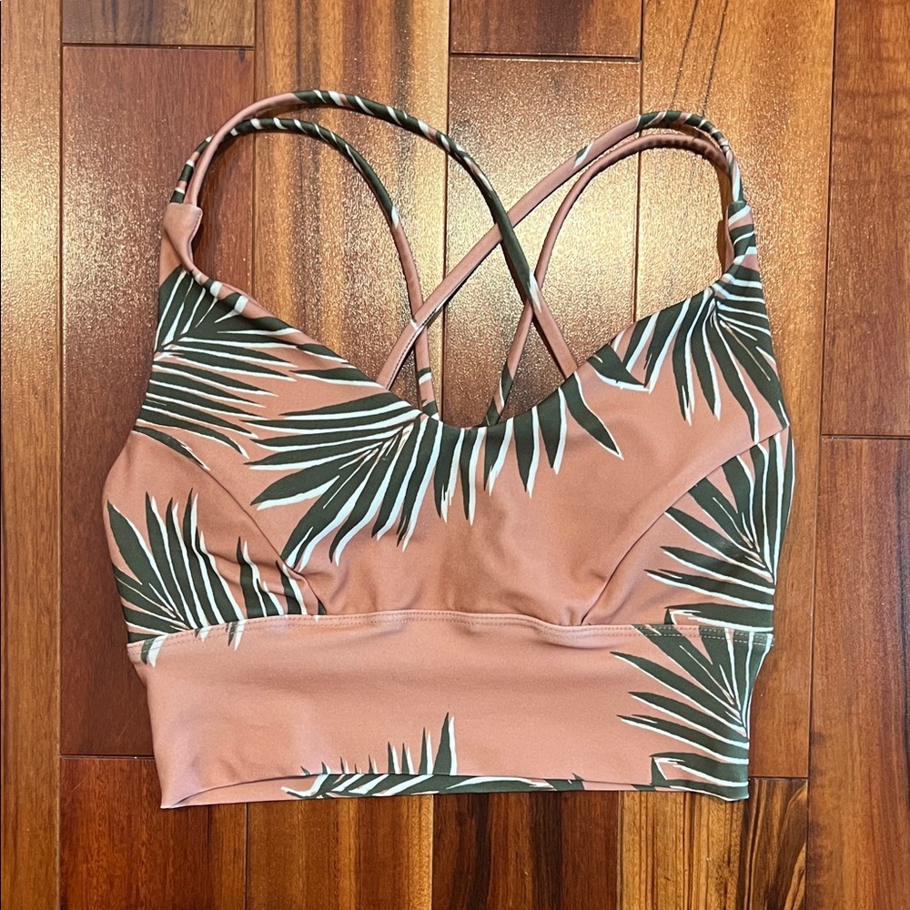 Forever 21 light Pink and Green Palm Print Sports Bra top